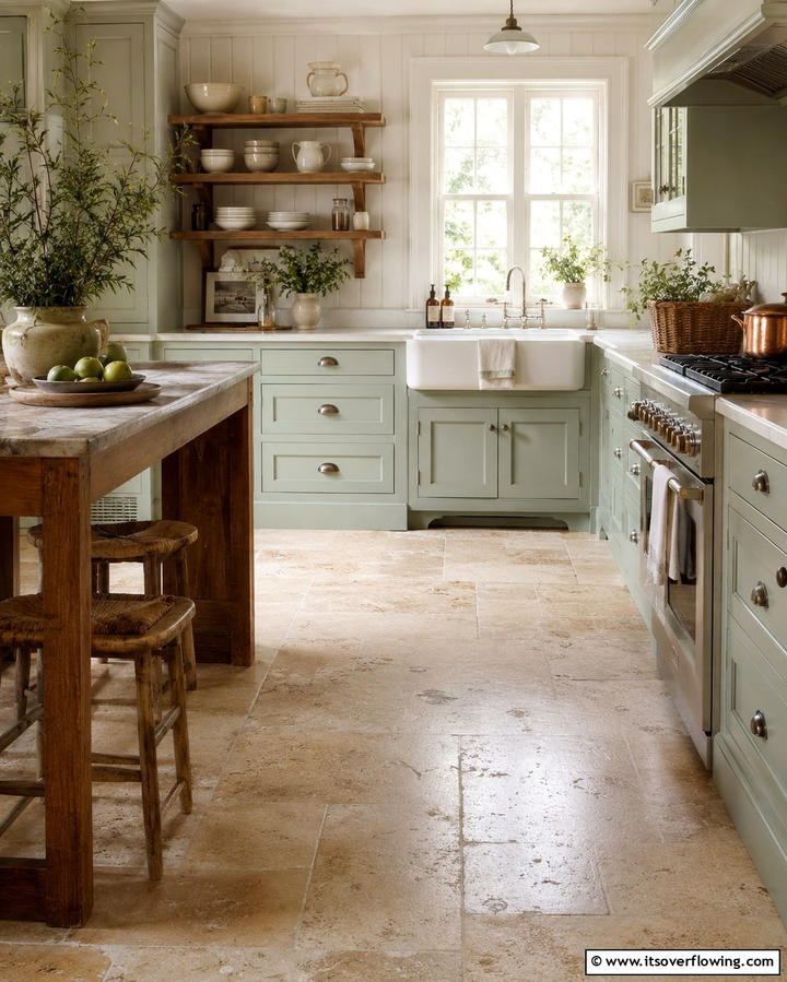French Country Aesthetic - 25 Travertine Floor Kitchen Ideas for Elegance