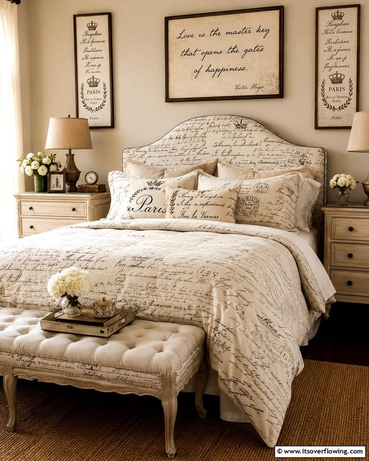 French Script Decor - 25 Paris-themed Bedroom Ideas for a Romantic Retreat