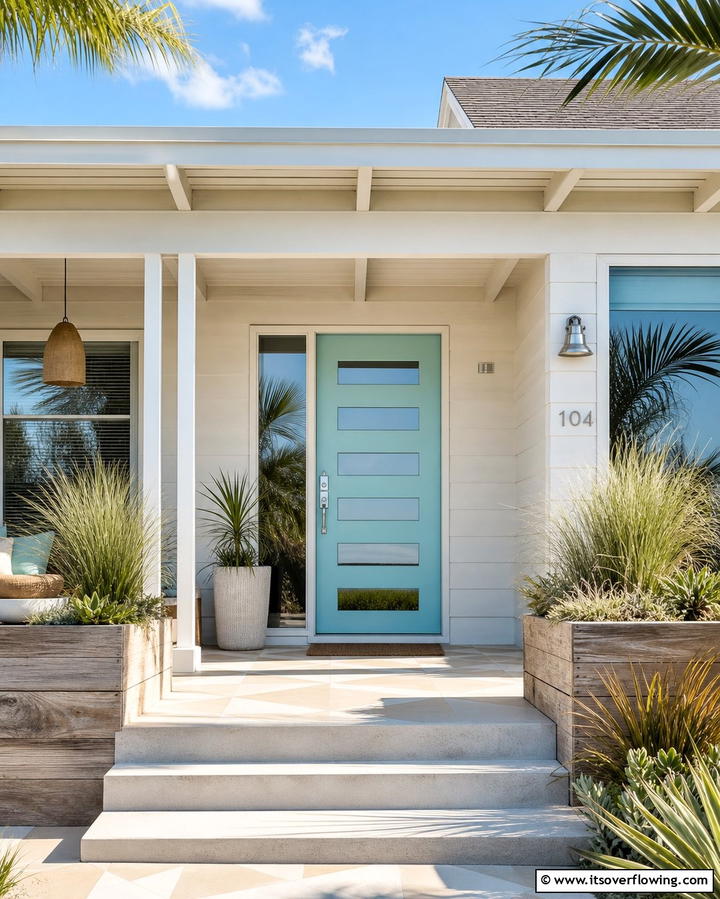 Fresh Aqua - 30 Retro Mid-Century Front Door Colors to Boost Curb Appeal