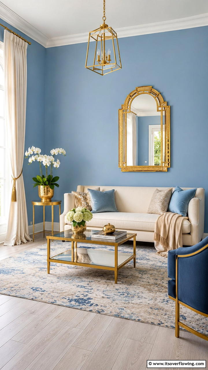 Fresh Blue Tones with Elegant Gold - 30 Stunning Blue and Gold Living Room Ideas for Elegant Spaces
