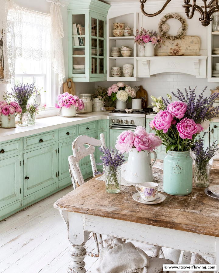 Fresh Floral Arrangements - 20 Shabby Chic Kitchen Ideas for a Vintage Look