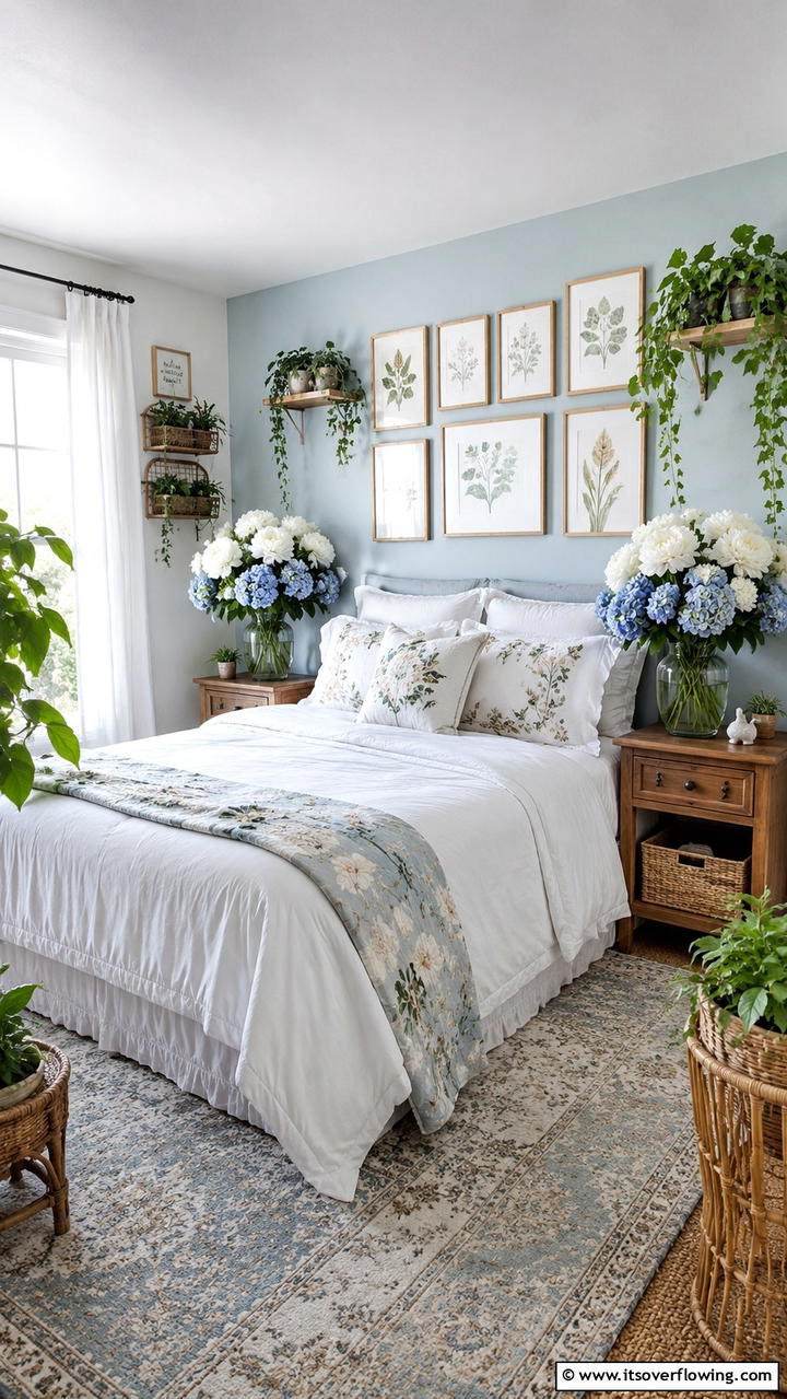Fresh Floral Arrangements - 30 Duck Egg Blue Bedroom Ideas for Serene Spaces