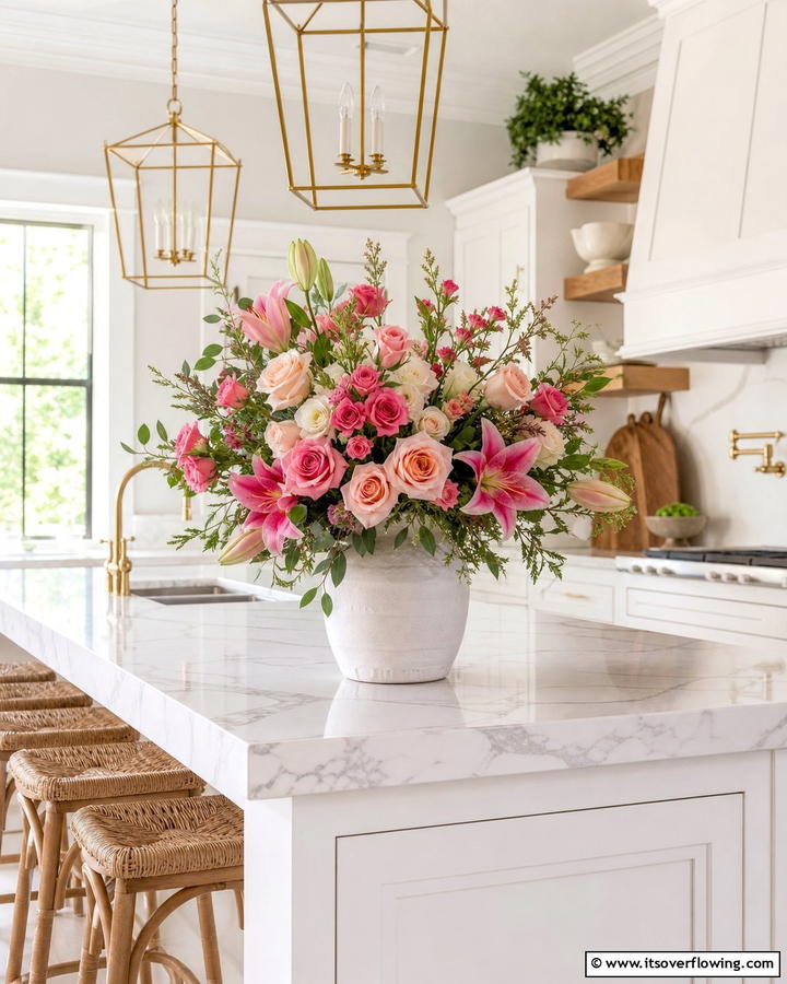 Fresh Floral Arrangements - 20 Kitchen Island Centerpiece Ideas for a Stunning Look