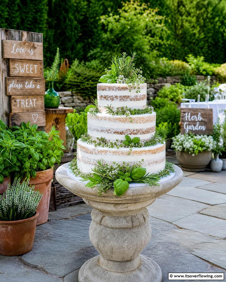 Fresh Garden Herb Cake - 21 Naked Wedding Cake Ideas for Minimalist Elegance