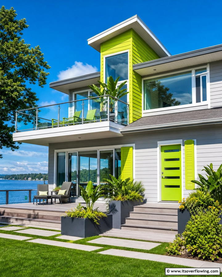 Fresh Lime Pop - 30 Lake House Exterior Color Ideas Inspired by Nature