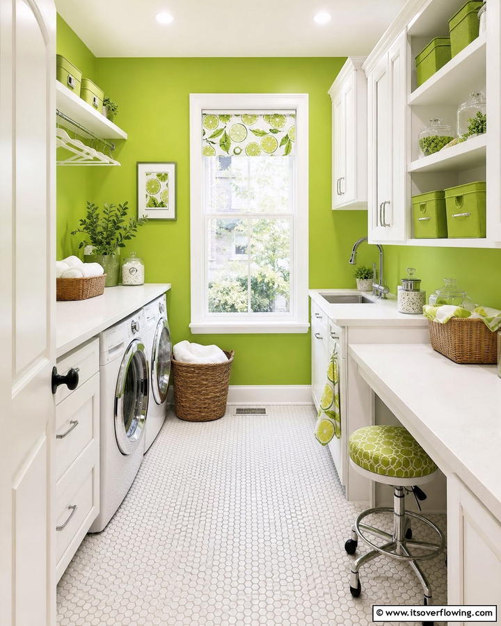 Fresh Lime Zest - 30 Laundry Room Paint Ideas to Brighten Chore Time