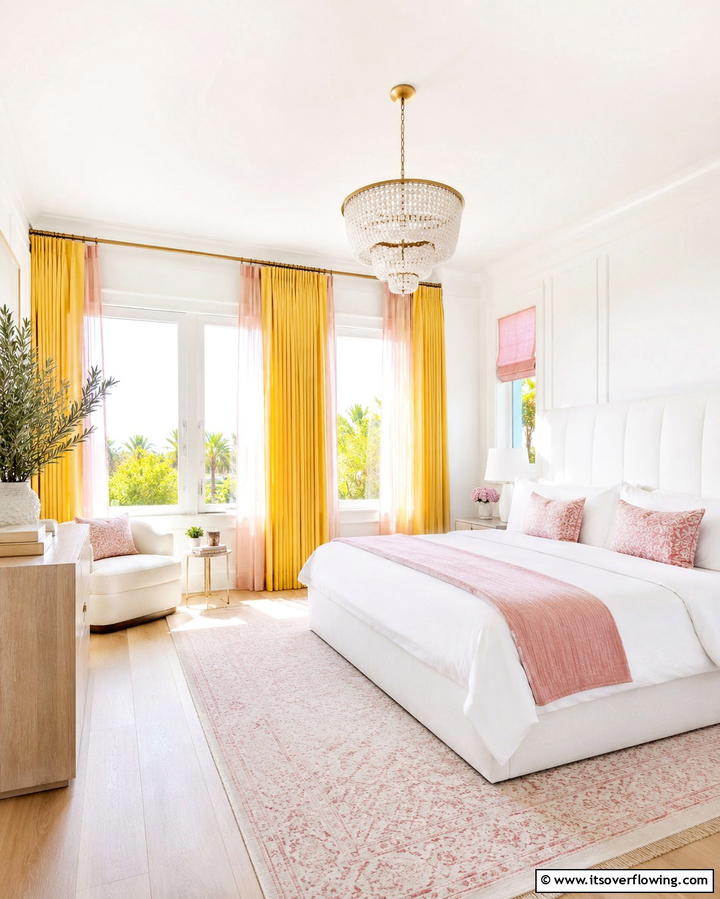 Fresh Linen Drapes - 30 Yellow and Pink Decor Ideas- Vibrant Home Accents
