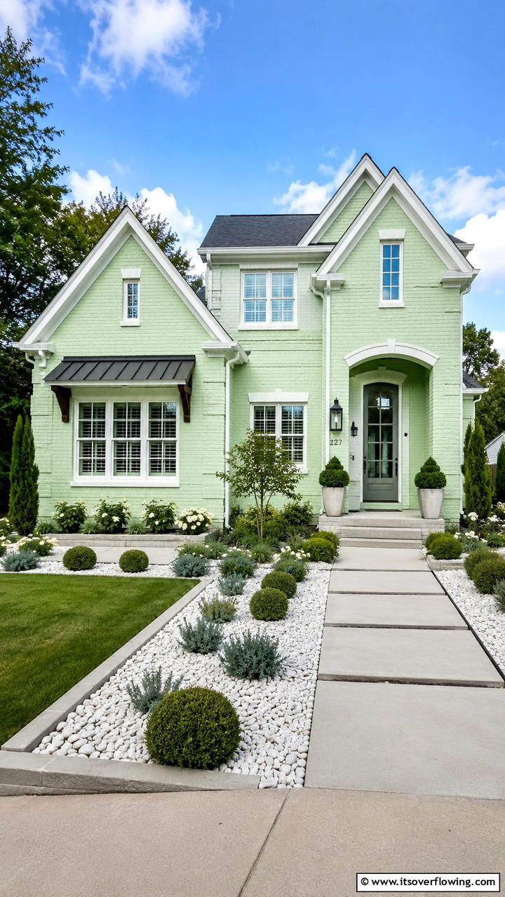 Fresh Mint Twist - 30 Exterior Brick Paint Color Ideas for Curb Appeal