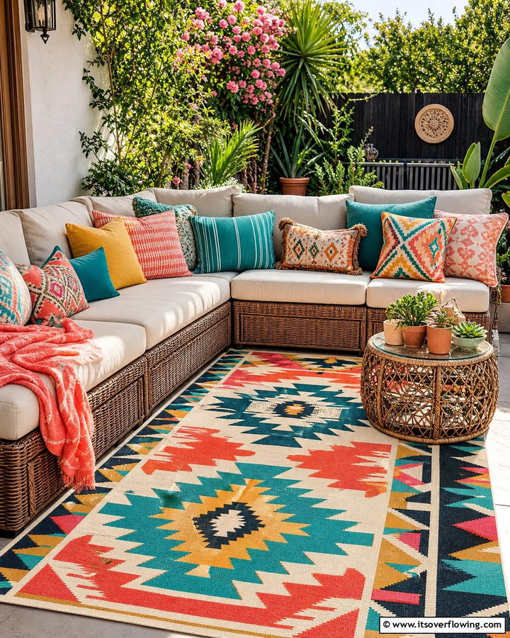 Fresh Outdoor Rug and Pillows - 21 Backyard Decor Ideas for Inviting Outdoor Entertaining