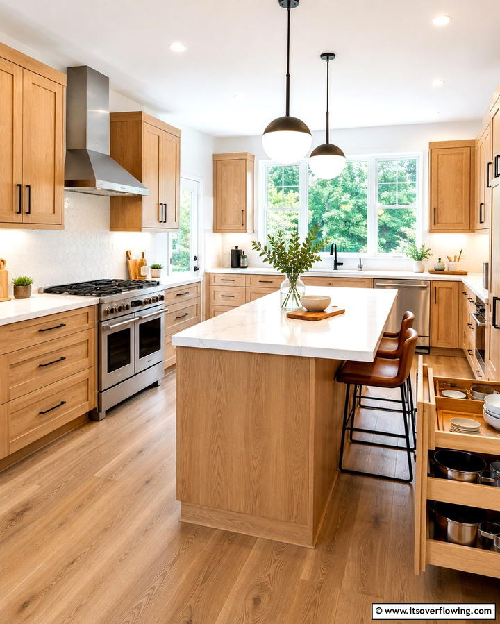 Fresh and Functional Layout - 30 Kitchens with Light Wood Cabinets- Warm & Airy Designs
