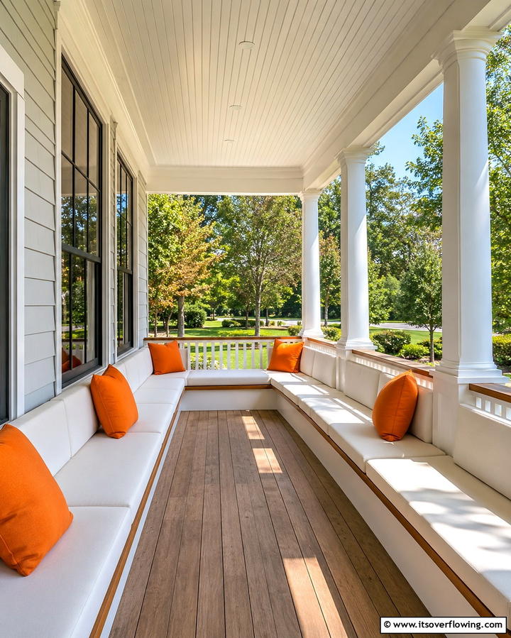 Front Porch with Built In Seating - 30 Large Front Porch Ideas to Boost Outdoor Living Spaces