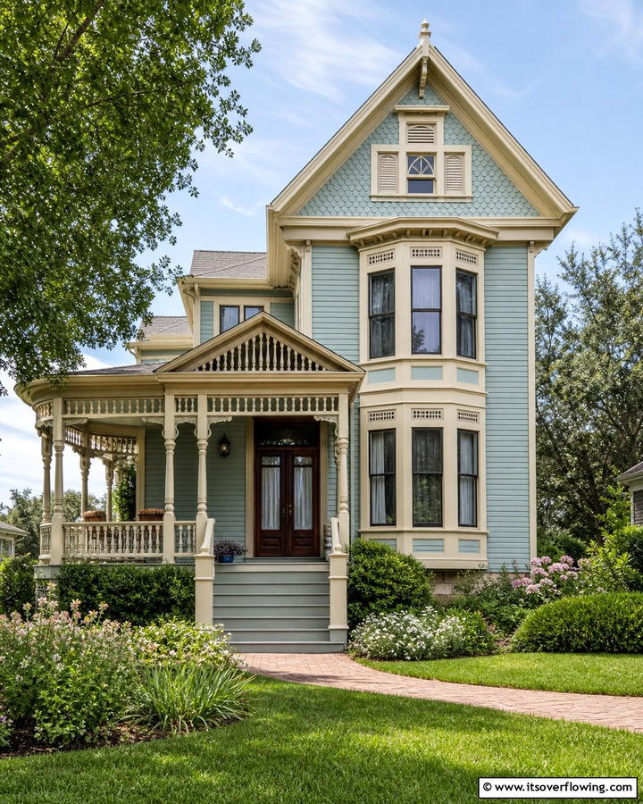 Frosted Blue Green Harmony - 20 Stunning Blue Victorian House Colors for Your Home