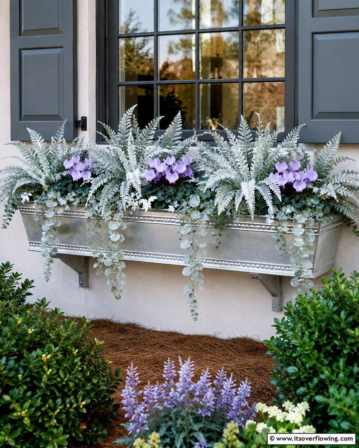 Frosted Fern Fantasy - 30 Fall Window Box Ideas for Autumn-Inspired Floral Displays
