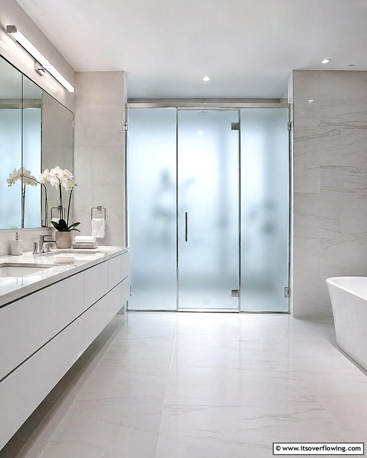 Frosted Glass Door for Privacy and Light - 25 Bathroom Door Ideas to Enhance Your Space