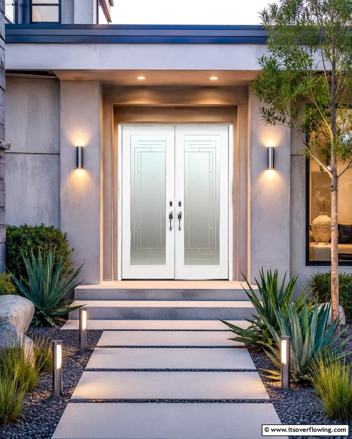 Frosted Glass Elegance - 25 Double Front Door Ideas for a Grand Entrance