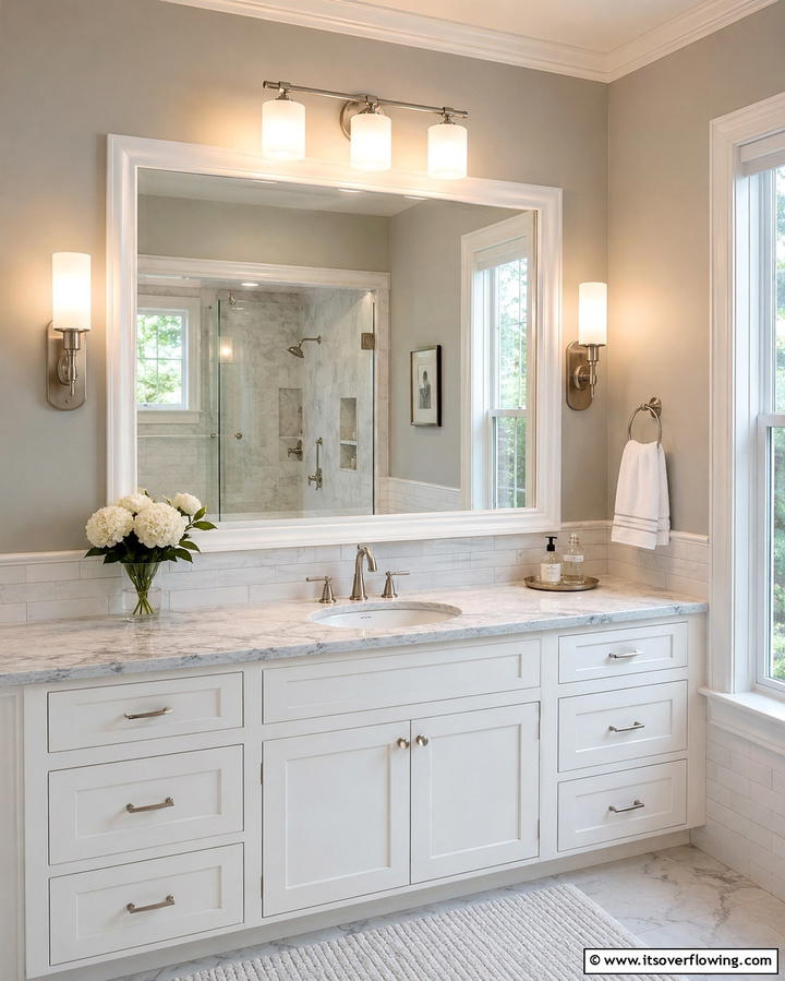 Frosted Glass Fixtures for Soft Ambiance - 25 Bathroom Lighting Ideas Over Mirror for Perfect Illumination