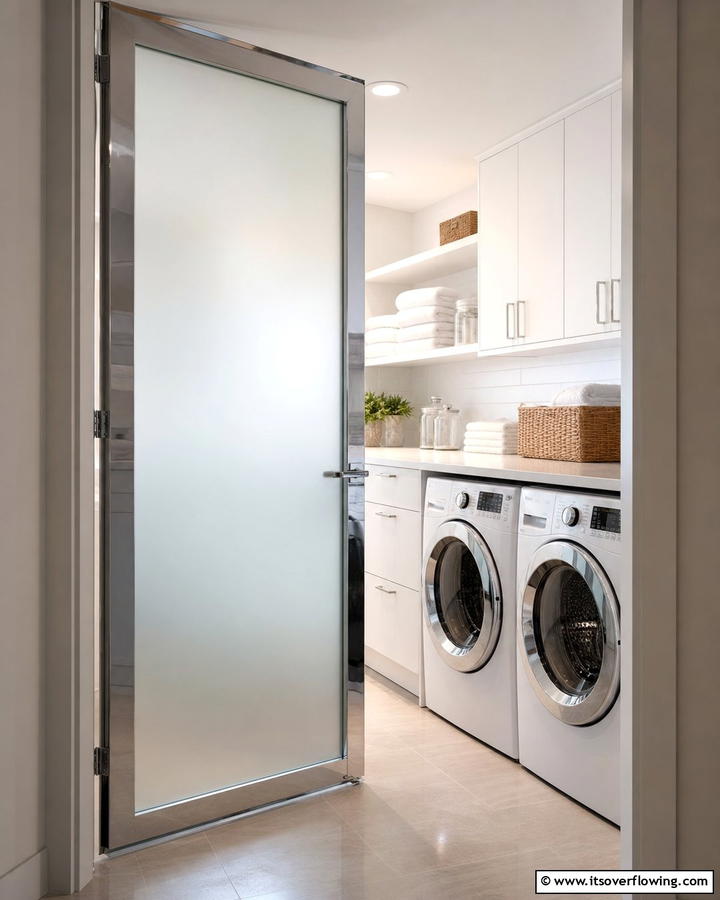 Frosted Glass Panels - 20 Laundry Room Door Ideas for a Stylish and Functional Space