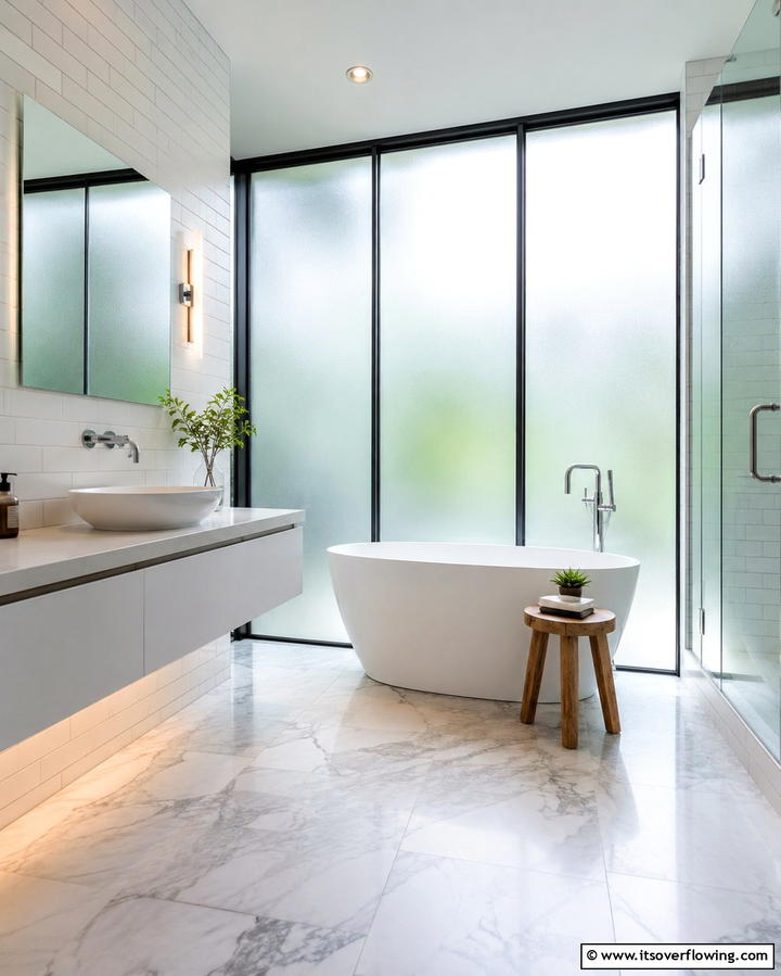 Frosted Glass Panels for Privacy - 25 Beautiful Bathroom Window Treatment Ideas for Privacy
