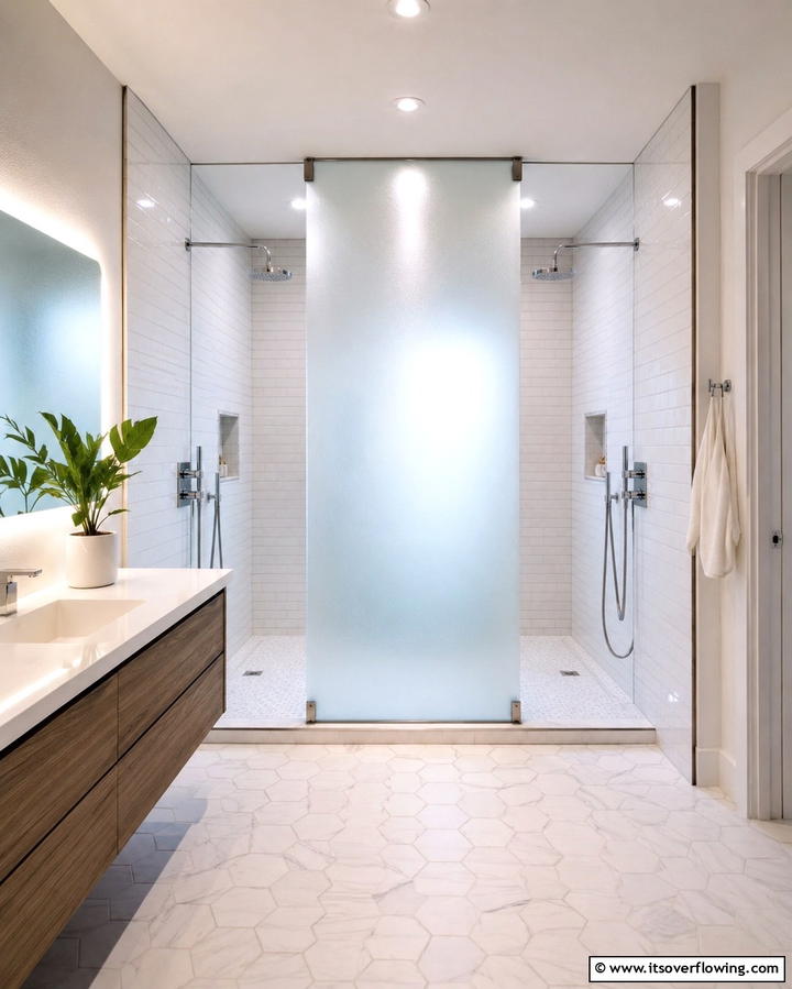 Frosted Glass Partition - 25 Double Shower Ideas for a Luxurious Bathroom