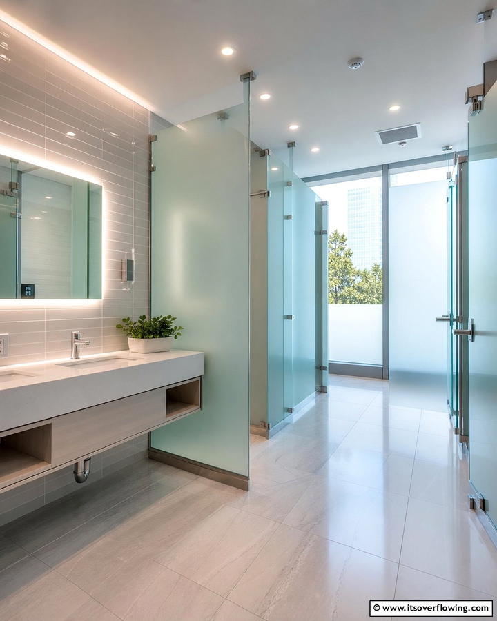 Frosted Glass Partitions for Privacy - 20 Office Bathroom Ideas for a Functional and Stylish Space