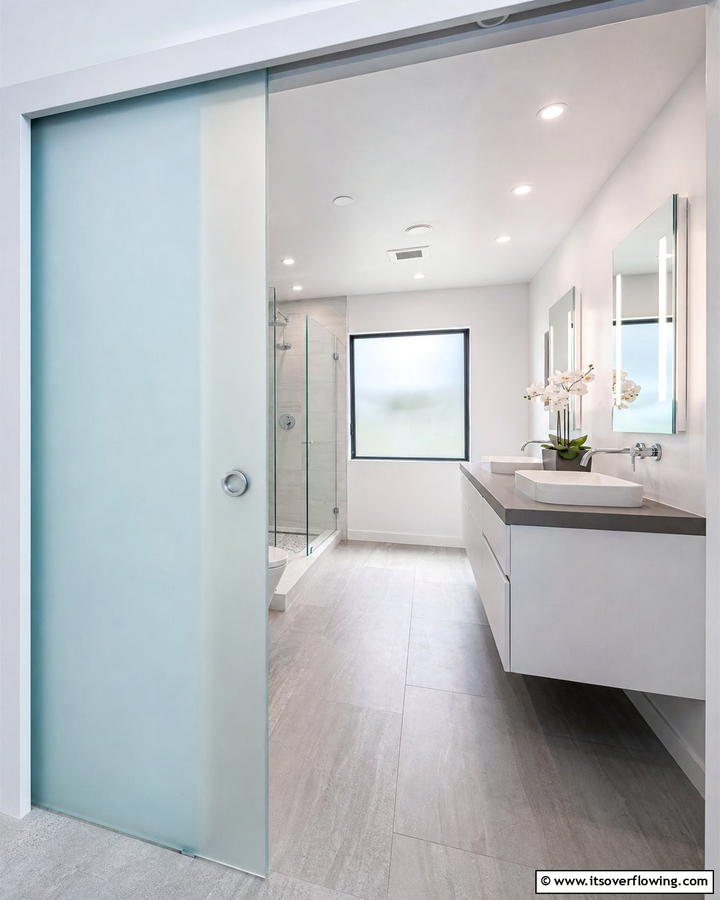 Frosted Glass Pocket Door for Privacy and Style - 20 Bathroom Pocket Door Ideas for Modern Homes