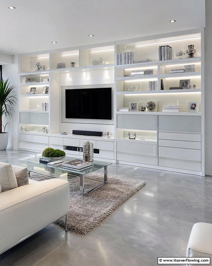 Frosted Glass Shelves with Embedded Lighting - 20 Bookshelf Lighting Ideas- Illuminate Your Collection