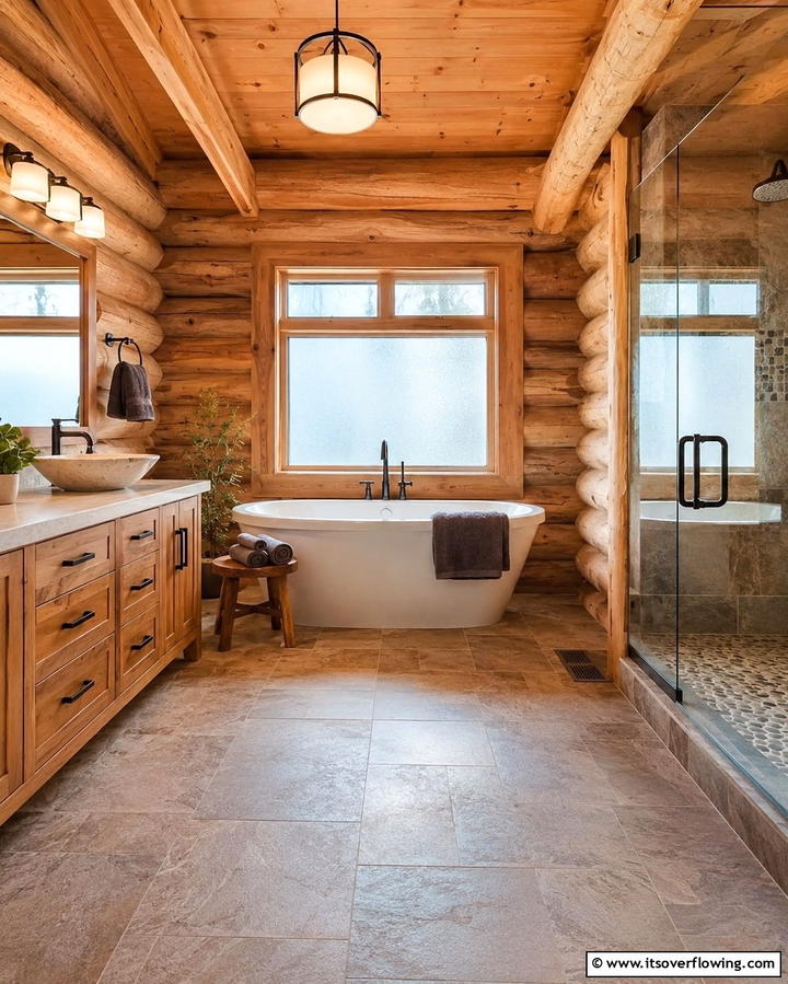 Frosted Glass Windows - 25 Log Cabin Bathroom Ideas for a Rustic and Relaxing Retreat
