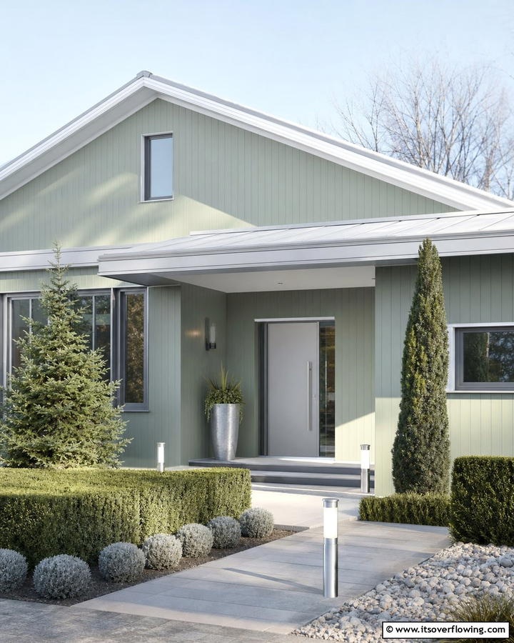 Frosted Green Tranquility - 20 Light Green House Exterior Ideas for a Fresh Facade