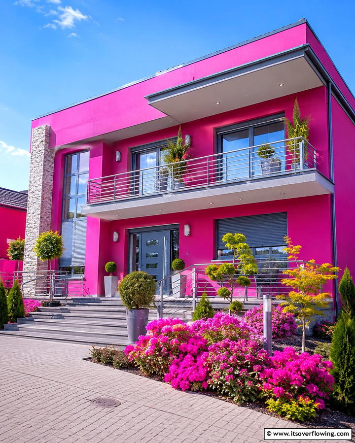 Fuchsia Pink with Silver Accents - 25 Pink House Exterior Ideas for a Charming Look