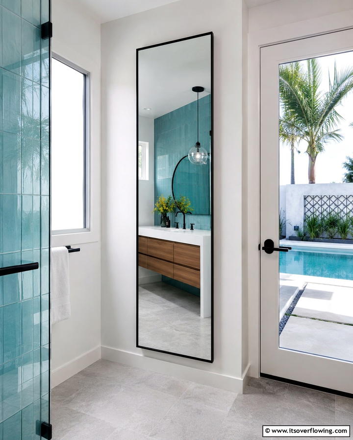 Full Length Mirror - 25 Pool Bathroom Ideas for a Refreshing Swim Experience