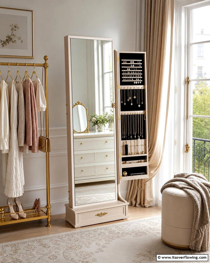 Full Length Mirror with Storage - 25 Stunning Makeup Room Ideas for Every Style