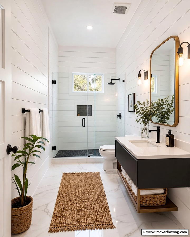 Full Shiplap Wall Installation - 21 Shiplap Bathroom Ideas for a Rustic or Modern Vibe