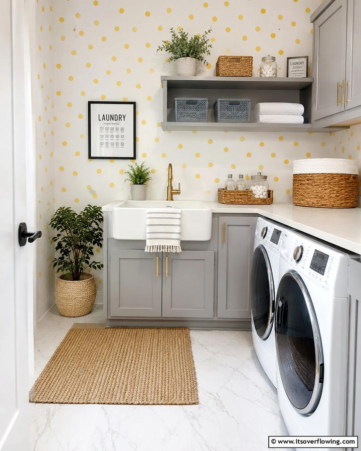 Fun Polka Dots - 25 Laundry Room Wallpaper Ideas to Brighten Your Space