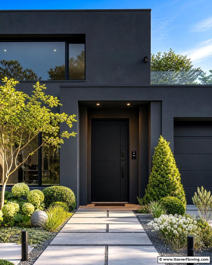 Functional Black with Smart Security Features - 21 Black Front Door Ideas for Bold First Impressions
