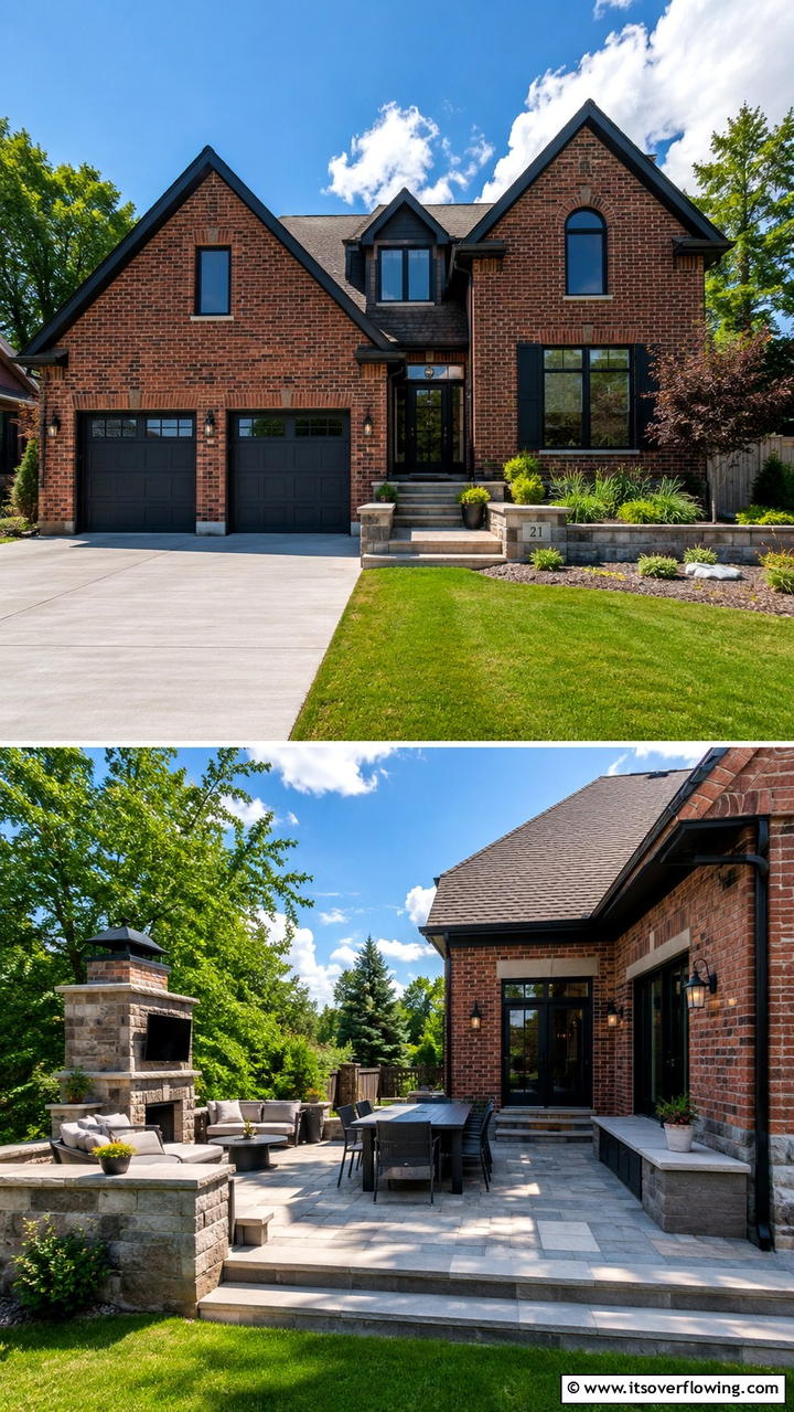 Functional Brick Home with Multi Purpose Stone Features - 30 Brick Houses With Stone Accents- Exterior Design Inspiration