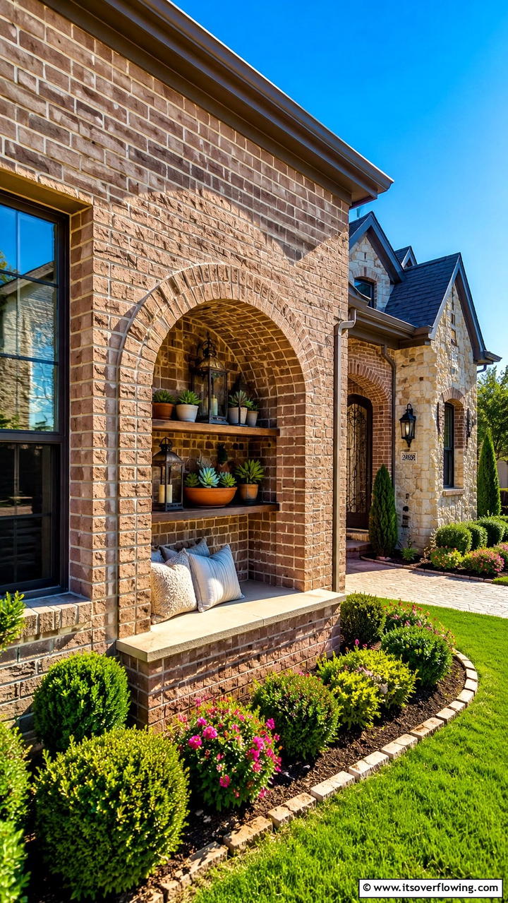 Functional Brick Nook - 30 Brown Brick Exterior Home Ideas for Timeless Curb Appeal