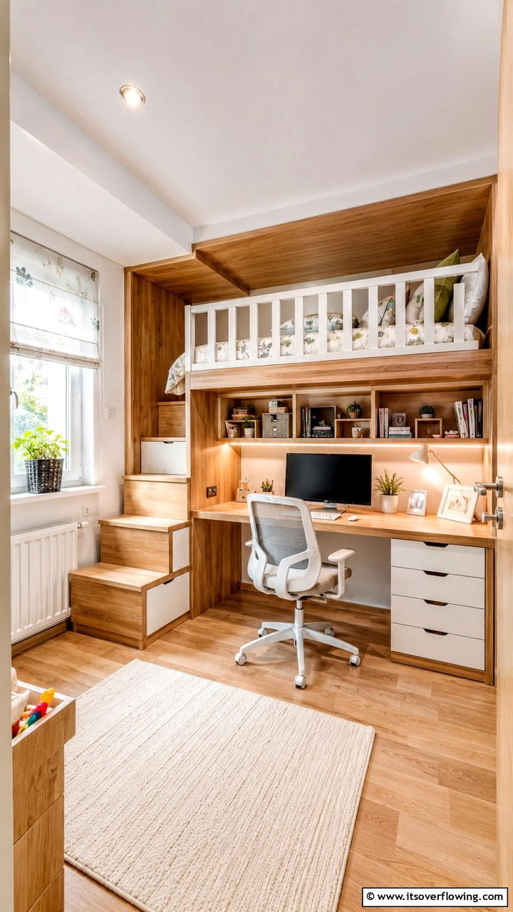 Functional Bunk Room with Built In Desk - 30 Bunk Room Ideas for Fun and Functional Kids’ Spaces