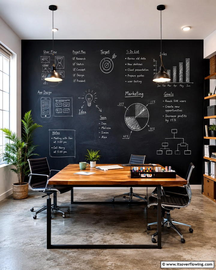 Functional Chalkboard Wall - 30 Office Wallpaper Ideas for a Productive Workspace