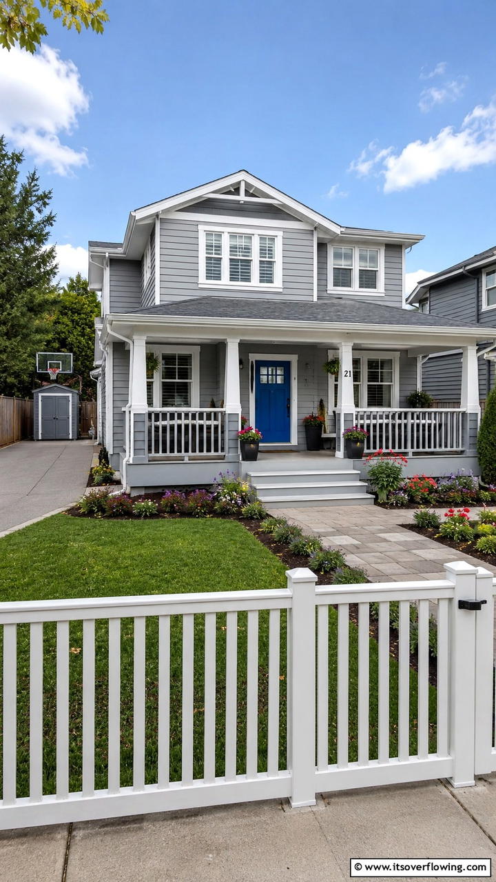 Functional Family Friendly Design - 30 Grey House With Blue Door Ideas- Charming Curb Appeal
