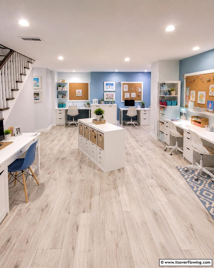 Functional Family Workspace - 30 Basement Office Ideas for Productive Below-Ground Workspaces