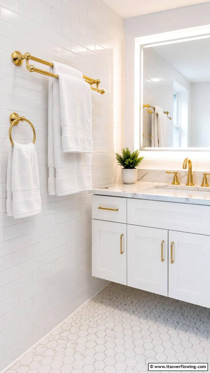 Functional Gold Towel Racks - 30 Gold Bathroom Ideas for Luxurious, Modern Spaces
