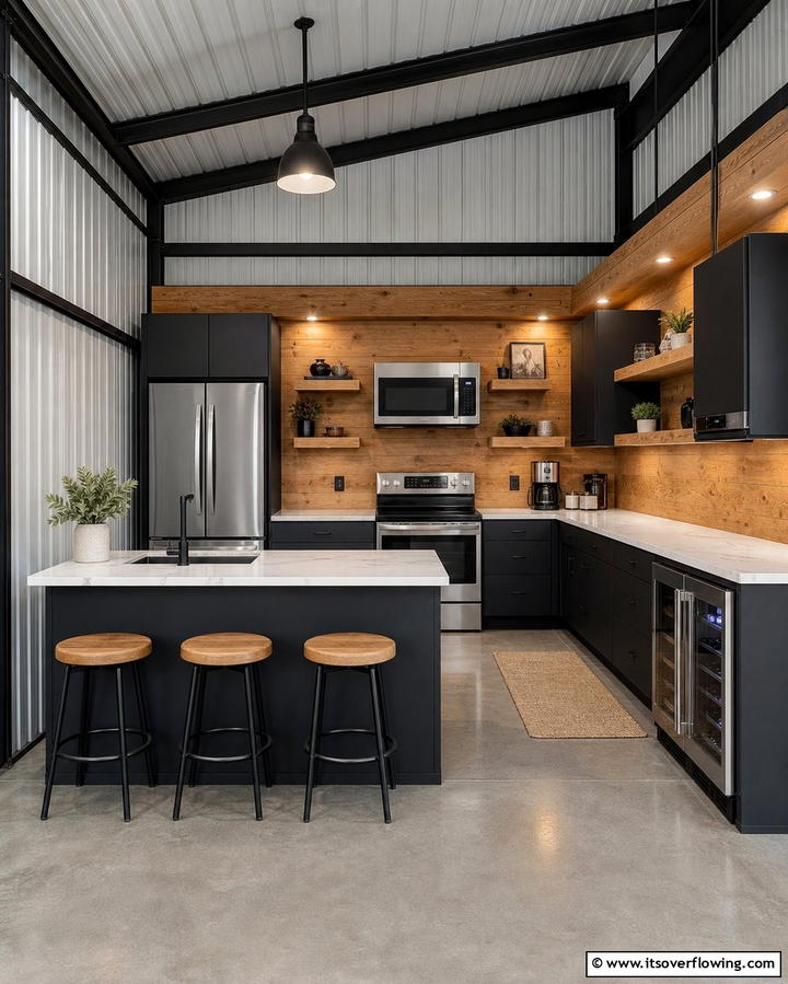 Functional Kitchenette - 25 Pole Barn Interior Ideas for a Versatile Space