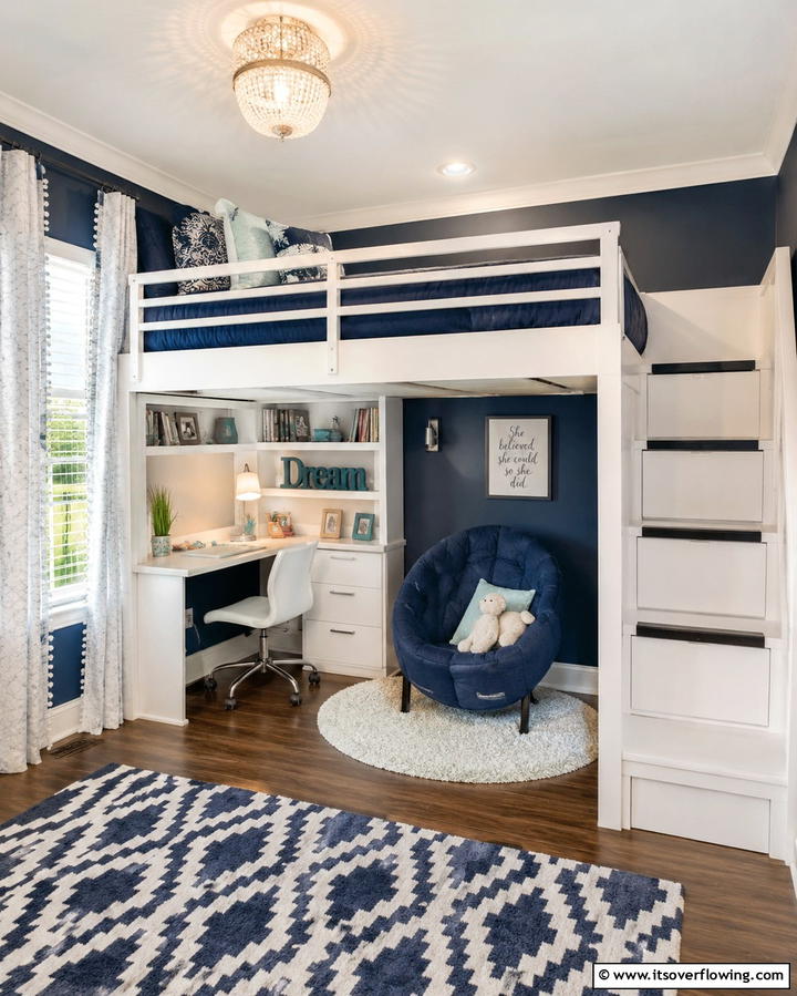 Functional Loft Bed - 25 Girl Room Ideas for 10-year-olds- Creative & Fun Designs