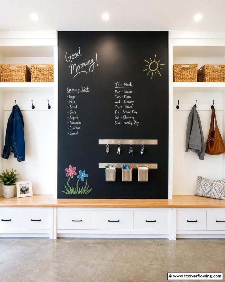 Functional MagneticChalkboard Wall - 21 Mud Room Ideas for Organized & Stylish Entryways