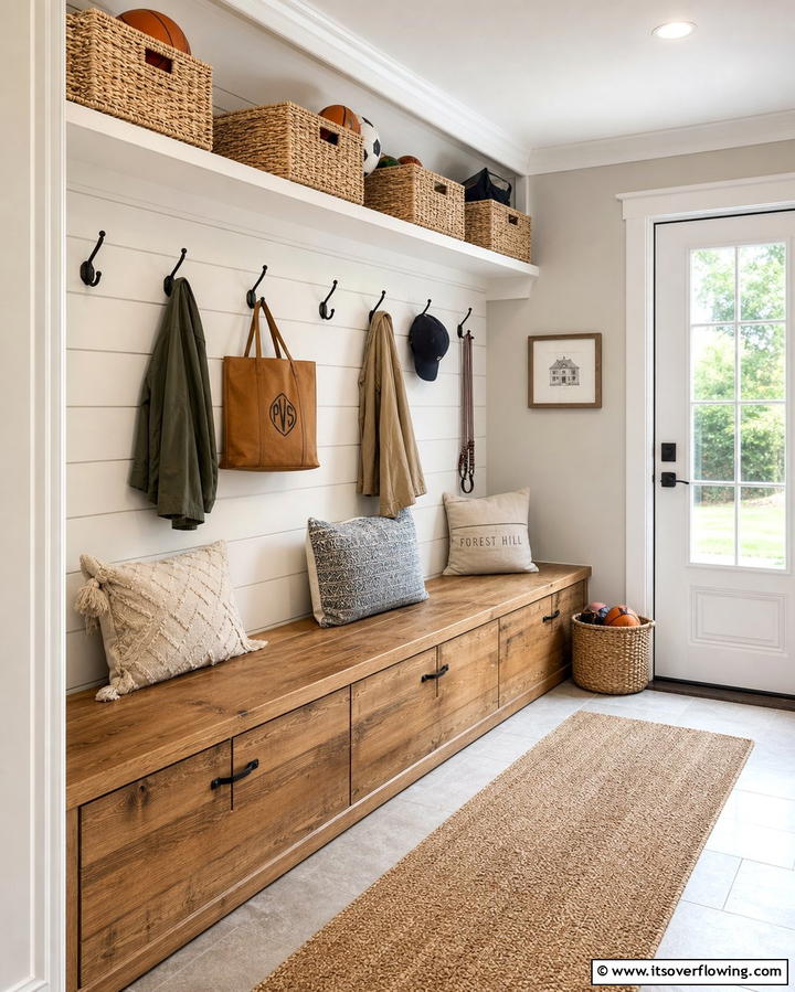 Functional Mudroom Bench - 25 Drop Zone Ideas to Keep Your Home Organized and Tidy