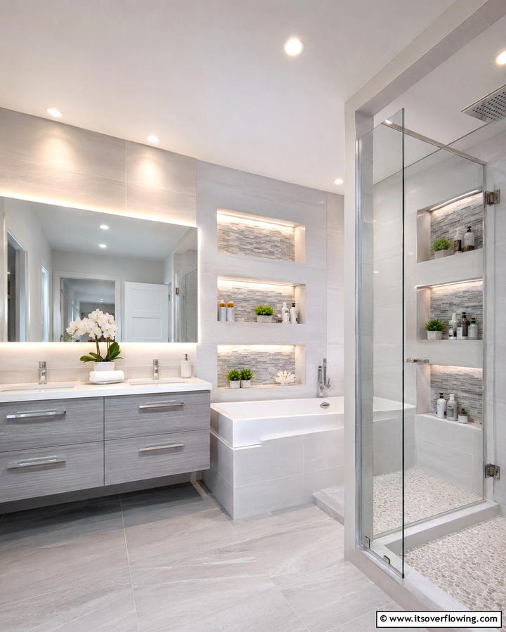 Functional Niche Designs - 30 Small Master Bathroom Ideas for Efficient Luxury