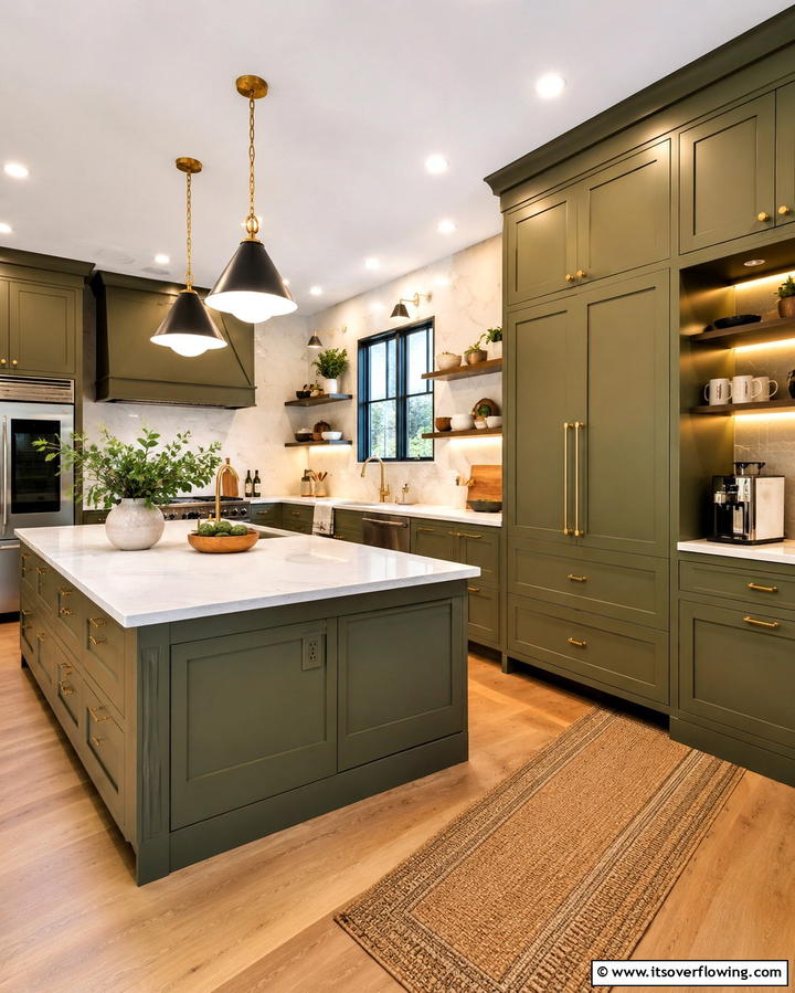 Functional Olive Green Layout - 30 Olive Green Kitchen Designs for a Warm Cooking Space