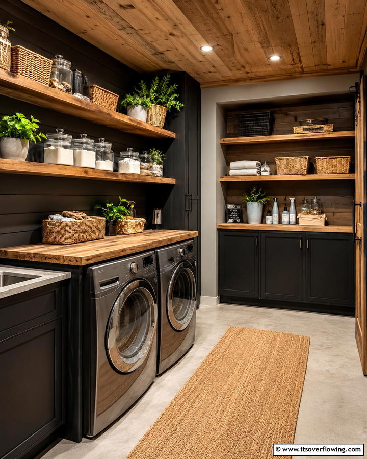Functional Open Shelving Solutions - 30 Basement Laundry Room Ideas for Functional Utility Spaces