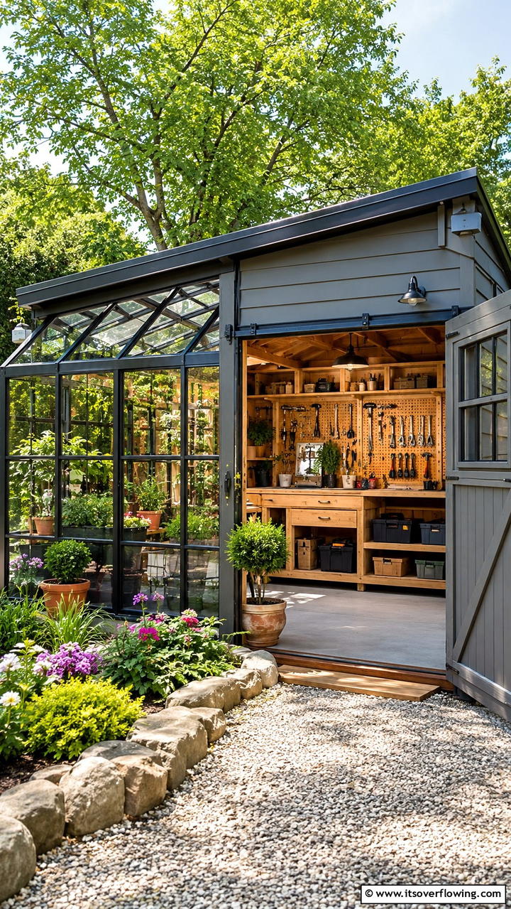 Functional Outdoor Workshop - 30 Greenhouse and Shed Combo Ideas- Space-Saving Designs