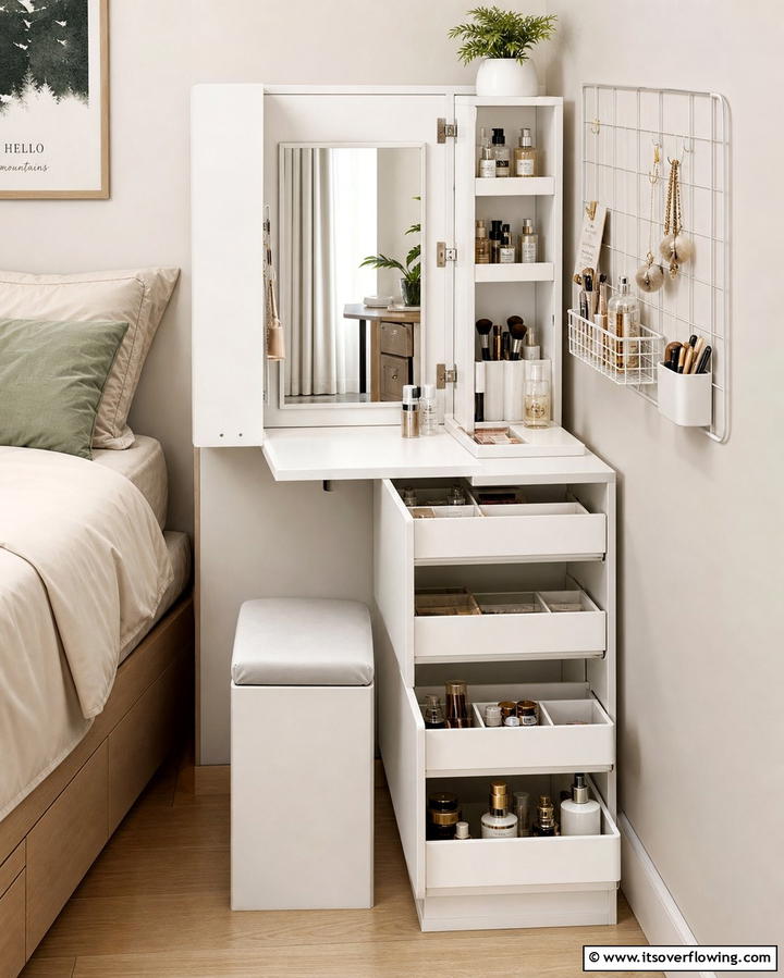 Functional Space Saving Vanity - 30 Stylish Makeup Vanity Ideas for a Functional Beauty Space